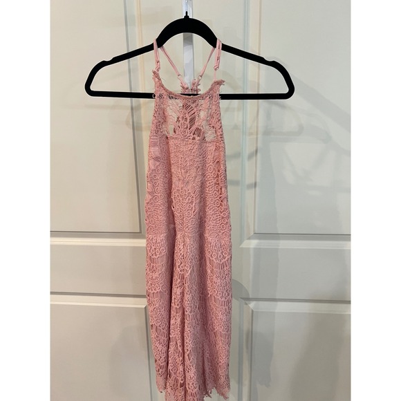 Free People Dresses & Skirts - Free People Intimately Adella Mini Dress Pink Crochet Lace Halter Boho Small